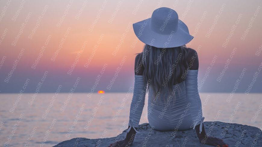 Pastel Sunset Woman Seaside Background Image