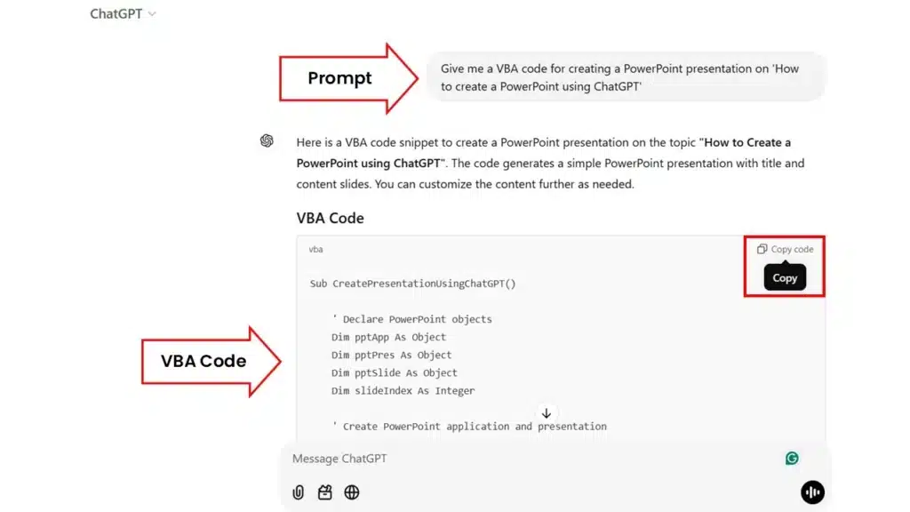 VBA code created by ChatGPT, with the given prompt