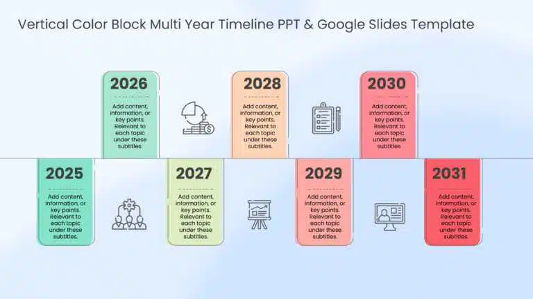 Vertical Color Block Multi Year Timeline PPT & Google Slides Template