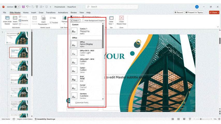 How to create a Template for PowerPoint?
Step 6: Choose a Custom Font Set