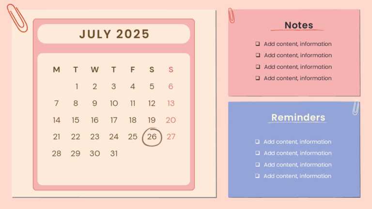 Free 2025 July Calendar Slide Template
