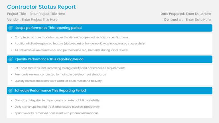 Professional Contractor Performance Slide Template