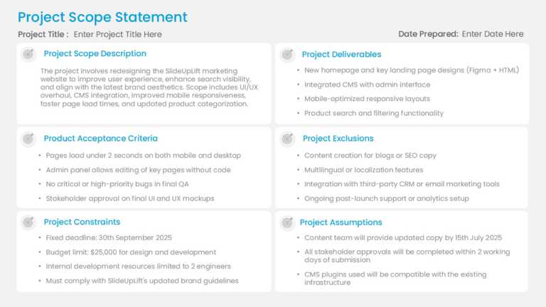 Six Block Project Scope Slide Template