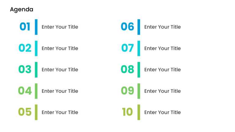 10 Steps Blue and Green Numbered Agenda Presentation Template