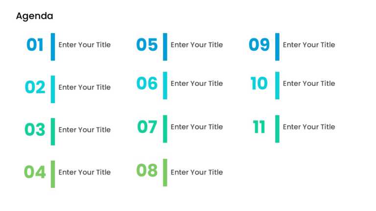 11 Steps Blue and Green Numbered Agenda Slide Template
