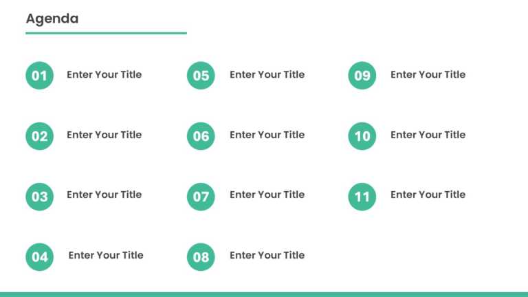 11 Steps Teal Circular Number Agenda Presentation Template