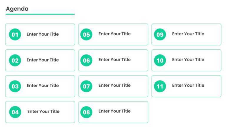 11 Steps Teal Numbered Box Agenda Powerpoint Template & Google Slides Theme
