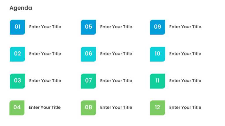 12 Steps Blue and Green Number Grid Agenda Slide Template