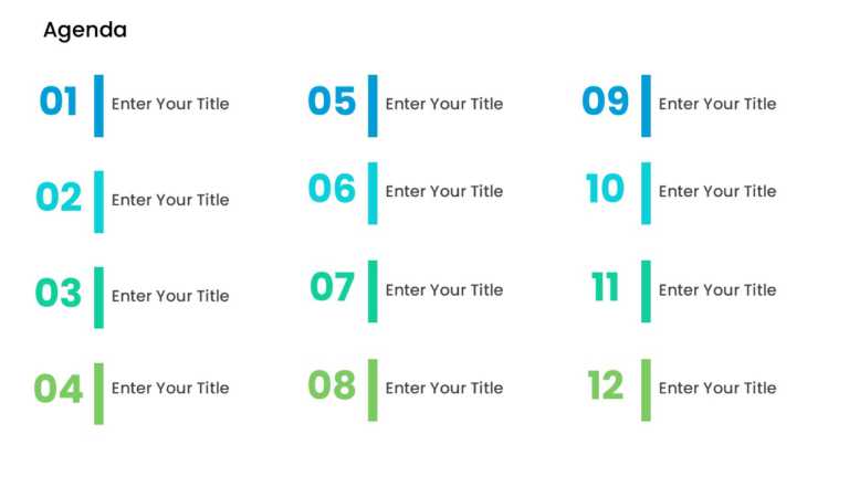 12 Steps Blue and Green Numbered Agenda Slide Template