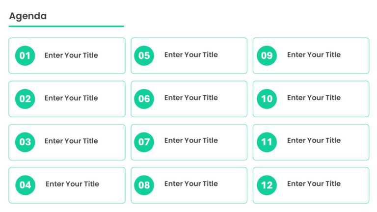 12 Steps Teal Number Grid Agenda Presentation Template