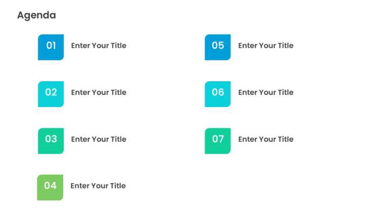 7 Steps Blue and Green Boxed Agenda Powerpoint Template