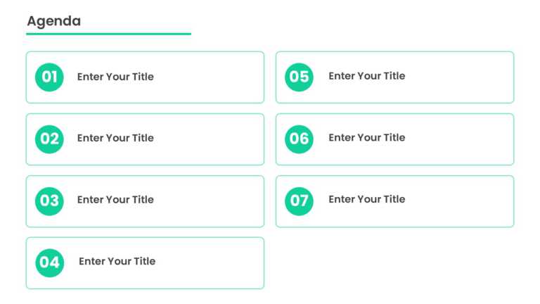 7 Steps Teal Circular Highlight Agenda Powerpoint Template
