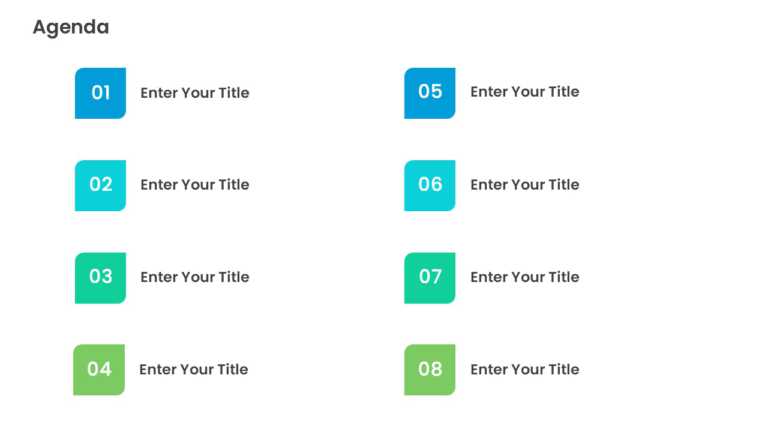 8 Steps Blue and Green Numbered Agenda Powerpoint Template