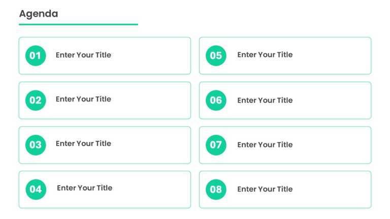 8 Steps Teal Circular Number Agenda Powerpoint Template