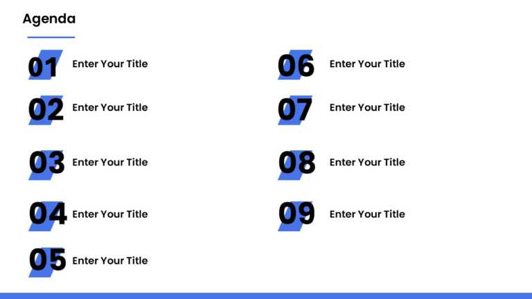 9 Steps Blue Numbered Highlight Agenda Slide Template