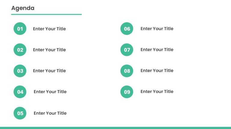 9 Steps Teal Circle Agenda Powerpoint Template