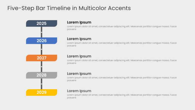 Five Steps Bar Timeline In Multicolor Accents & Google Slides Theme