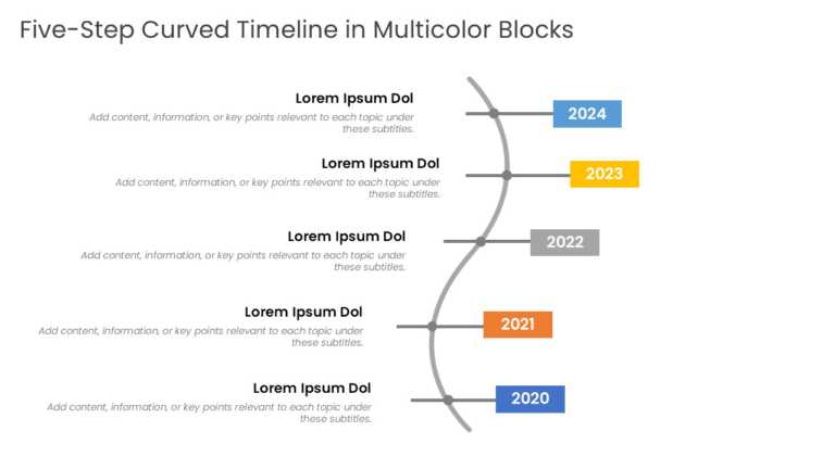 Five Steps Curved Timeline In Multicolor Blocks