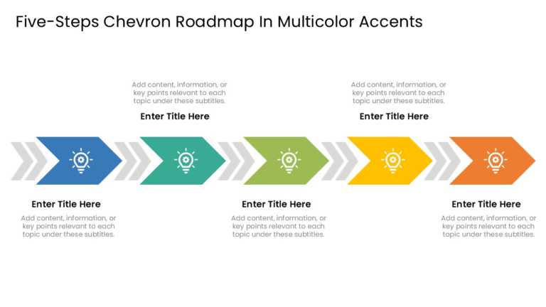 Five Steps Chevron Roadmap In Multicolor Accents & Google Slides Theme