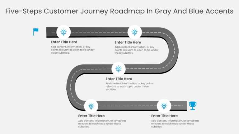 Five Steps Customer Journey Roadmap In Gray And Blue Accents & Google Slides Theme