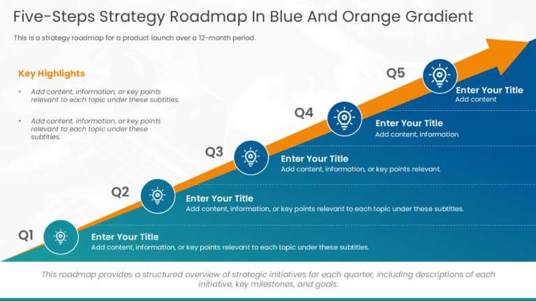 Five Steps Strategy Roadmap In Blue And Orange Gradient