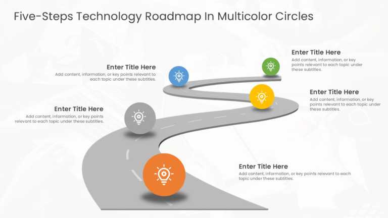 Five Steps Technology Roadmap In Multicolor Circles