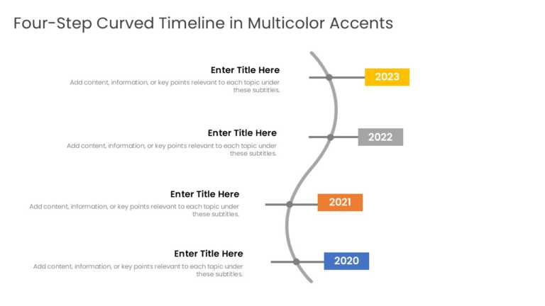 Four Steps Curved Timeline In Multicolor Accents & Google Slides Theme