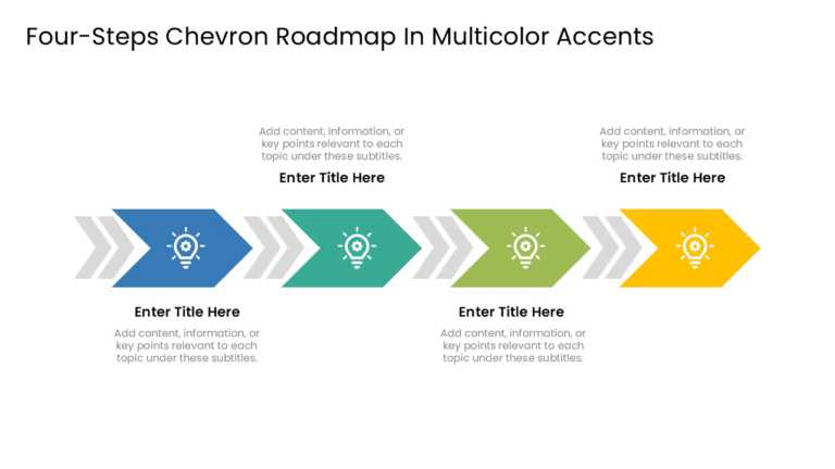 Four Steps Chevron Roadmap In Multicolor Accents & Google Slides Theme