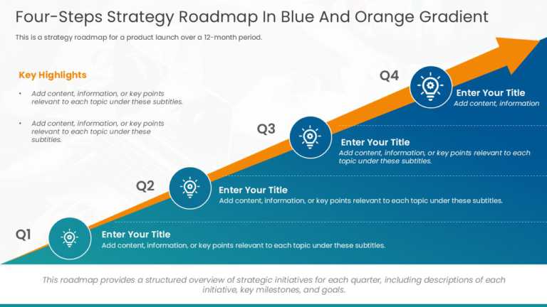 Four Steps Strategy Roadmap In Blue And Orange Gradient