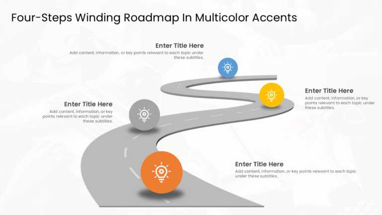 Four Steps Winding Roadmap In Multicolor Accents