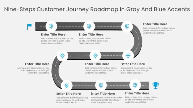 Nine Steps Customer Journey Roadmap In Gray And Blue Accents