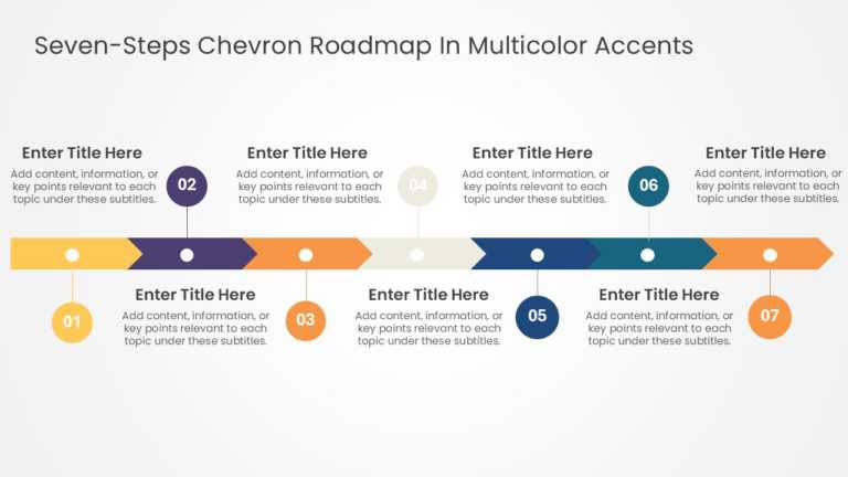 Seven Steps Chevron Roadmap In Multicolor Accents & Google Slides Theme