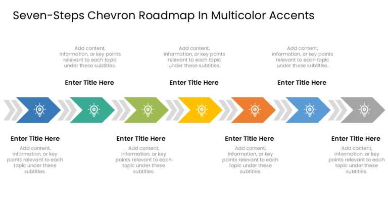 Seven Steps Chevron Roadmap In Multicolor Accents & Google Slides Theme