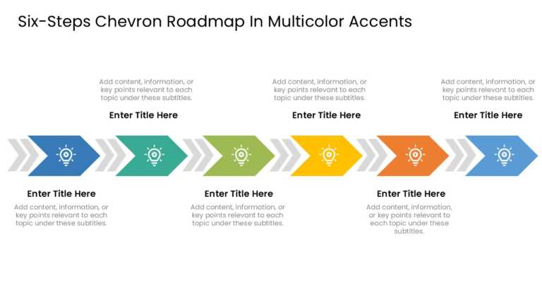 Six Steps Chevron Roadmap In Multicolor Accents & Google Slides Theme