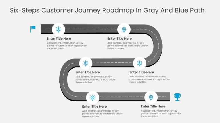 Six Steps Customer Journey Roadmap In Gray And Blue Path