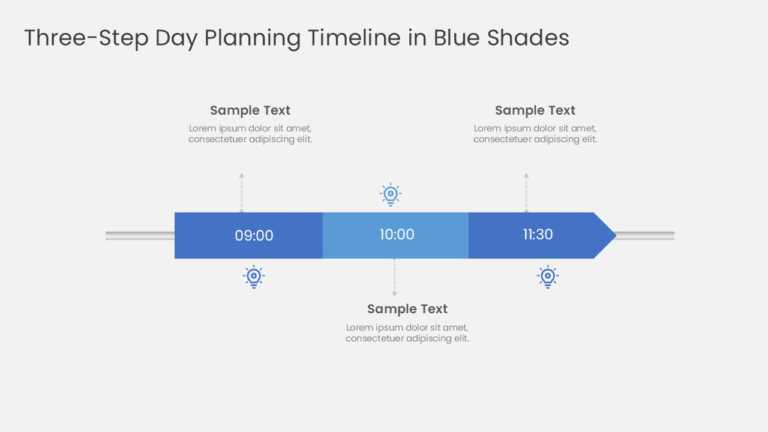 Three Steps Day Planning Timeline In Blue Shades