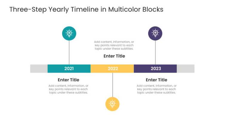 Three Steps Yearly Timeline In Multicolor Blocks