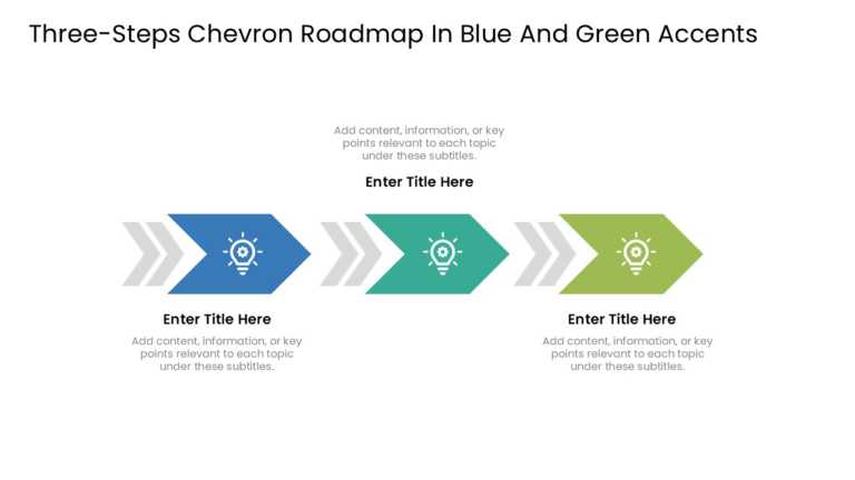 Three Steps Chevron Roadmap In Blue And Green Accents & Google Slides Theme