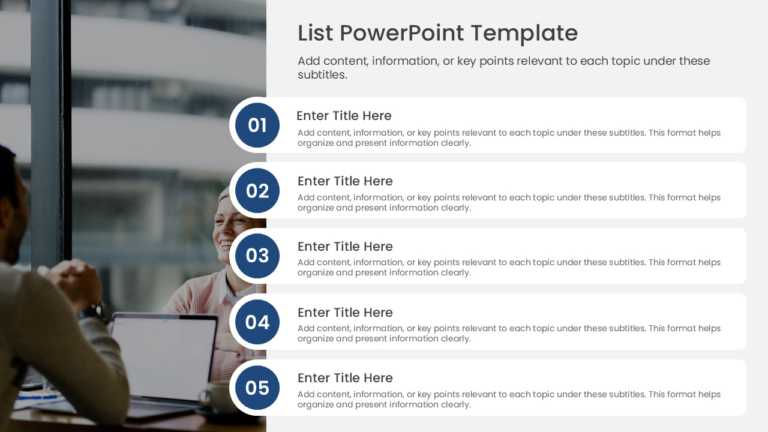 5 Steps Executive Meeting List PPT Template
