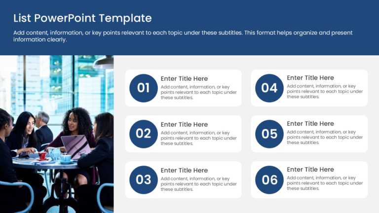 6 Steps Key Points List PPT Template