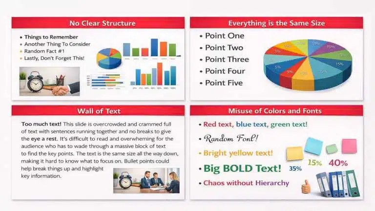 Bad PowerPoint Slide Example with No Hierarchy