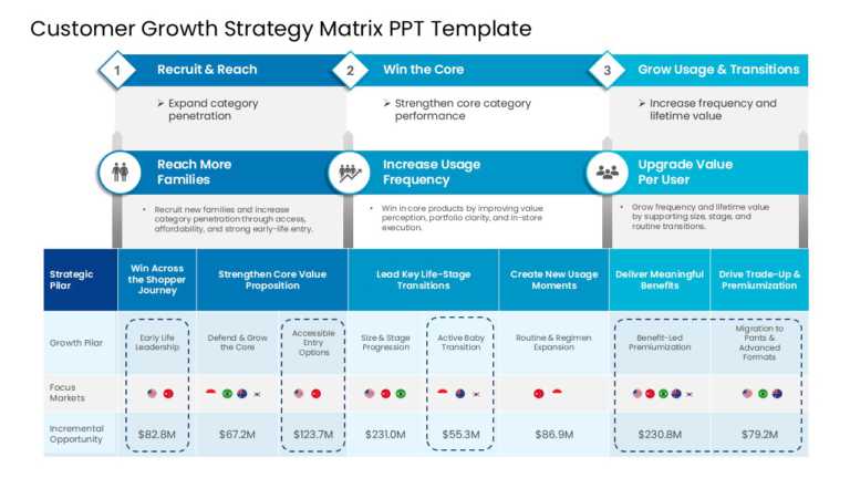 Customer Growth Strategy Matrix PPT Template