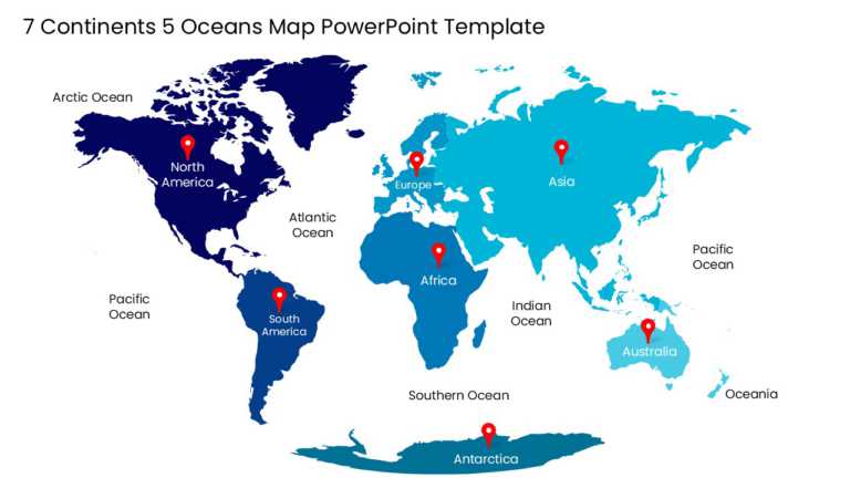 7 Continents 5 Oceans Map PowerPoint Template