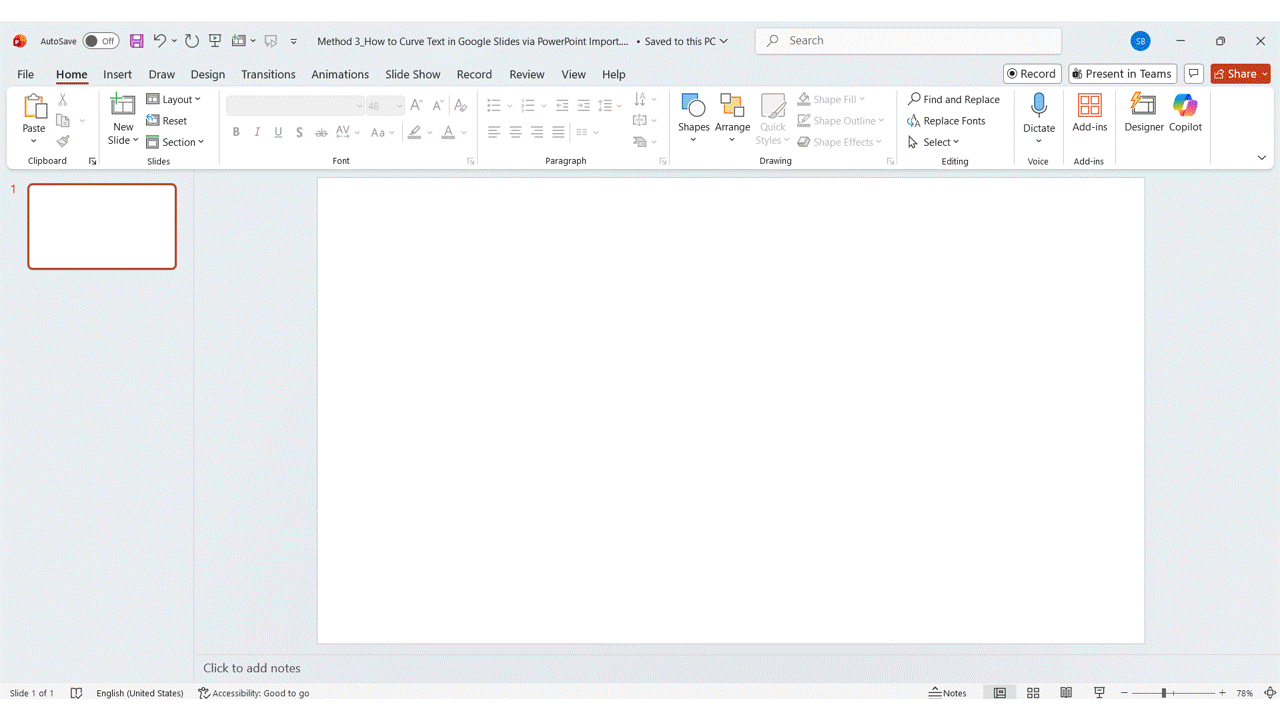 How to Curve Text in Google Slides: Method 3: via PowerPoint Import