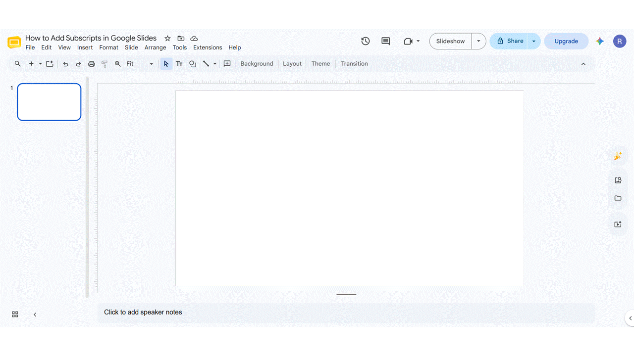 Keyboard shortcuts to insert superscripts and subscripts in Google Slides