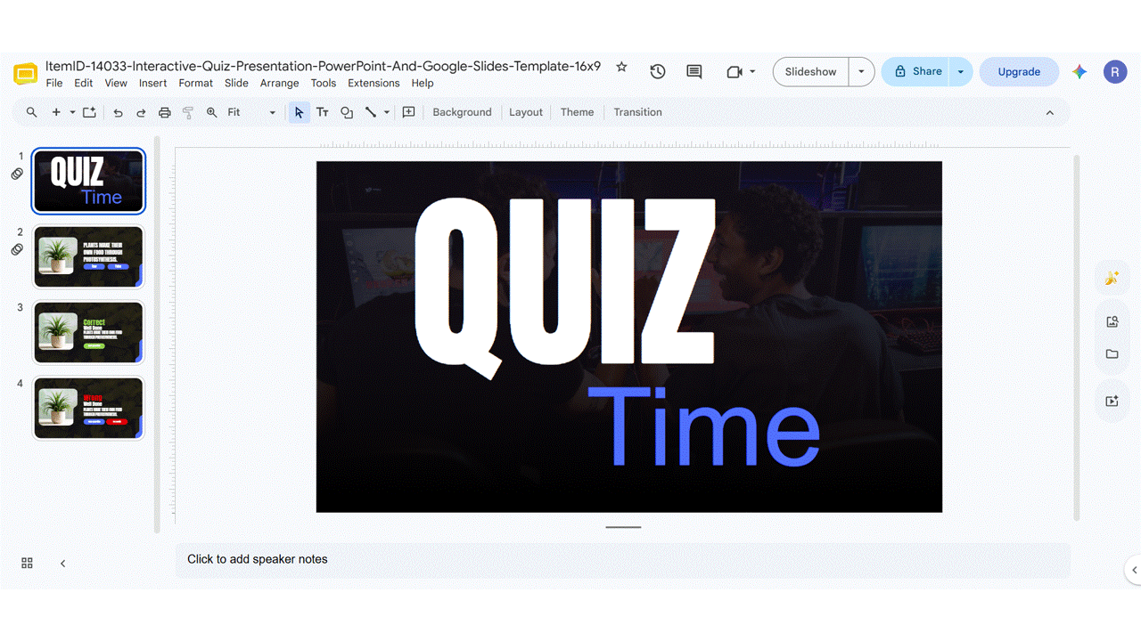 Hyperlinking an answer option to a feedback slide in Google Slides