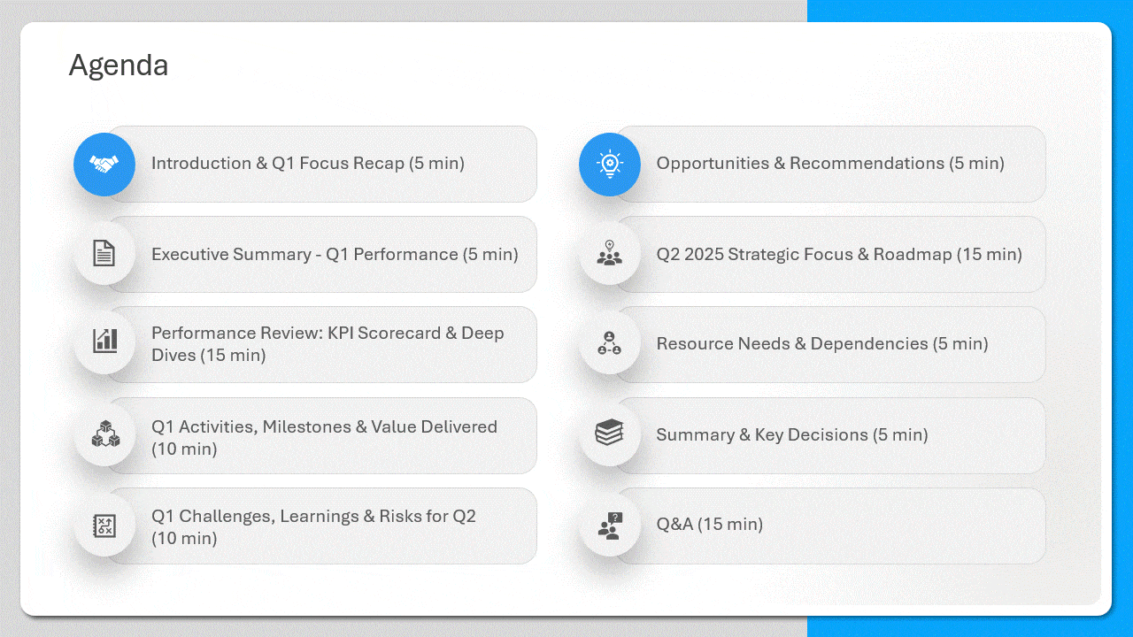Modern agenda PowerPoint templates transforming text bullet lists into visual presentation sections with icons.