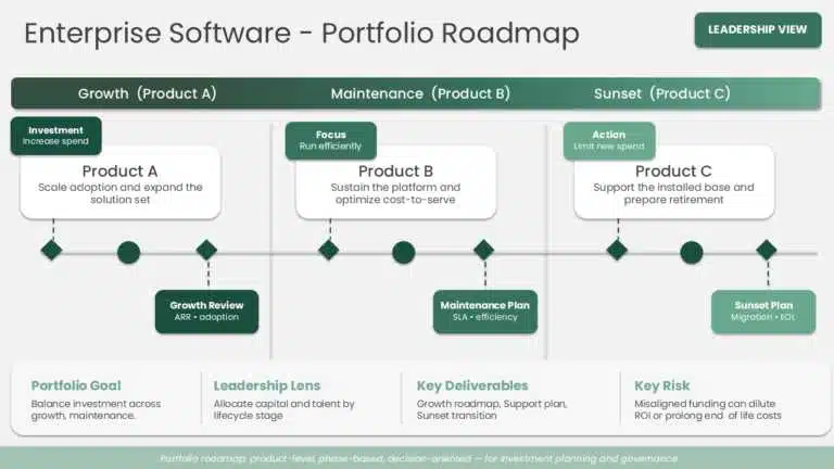 Enterprise portfolio product roadmap example. Download this template!