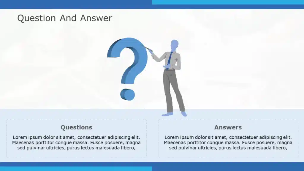 Presentation templates showing question and answer sessions, audience discussions, and interactive presentation slides.