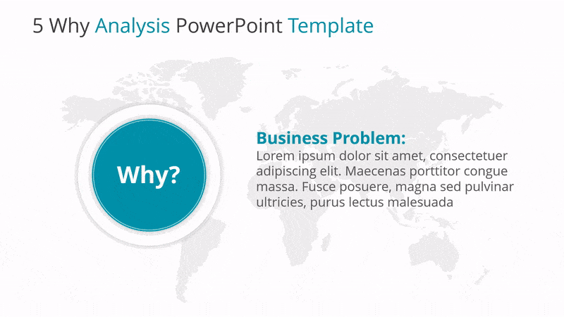 Animated 5 Whys Business Analysis PowerPoint template with a slide for each why